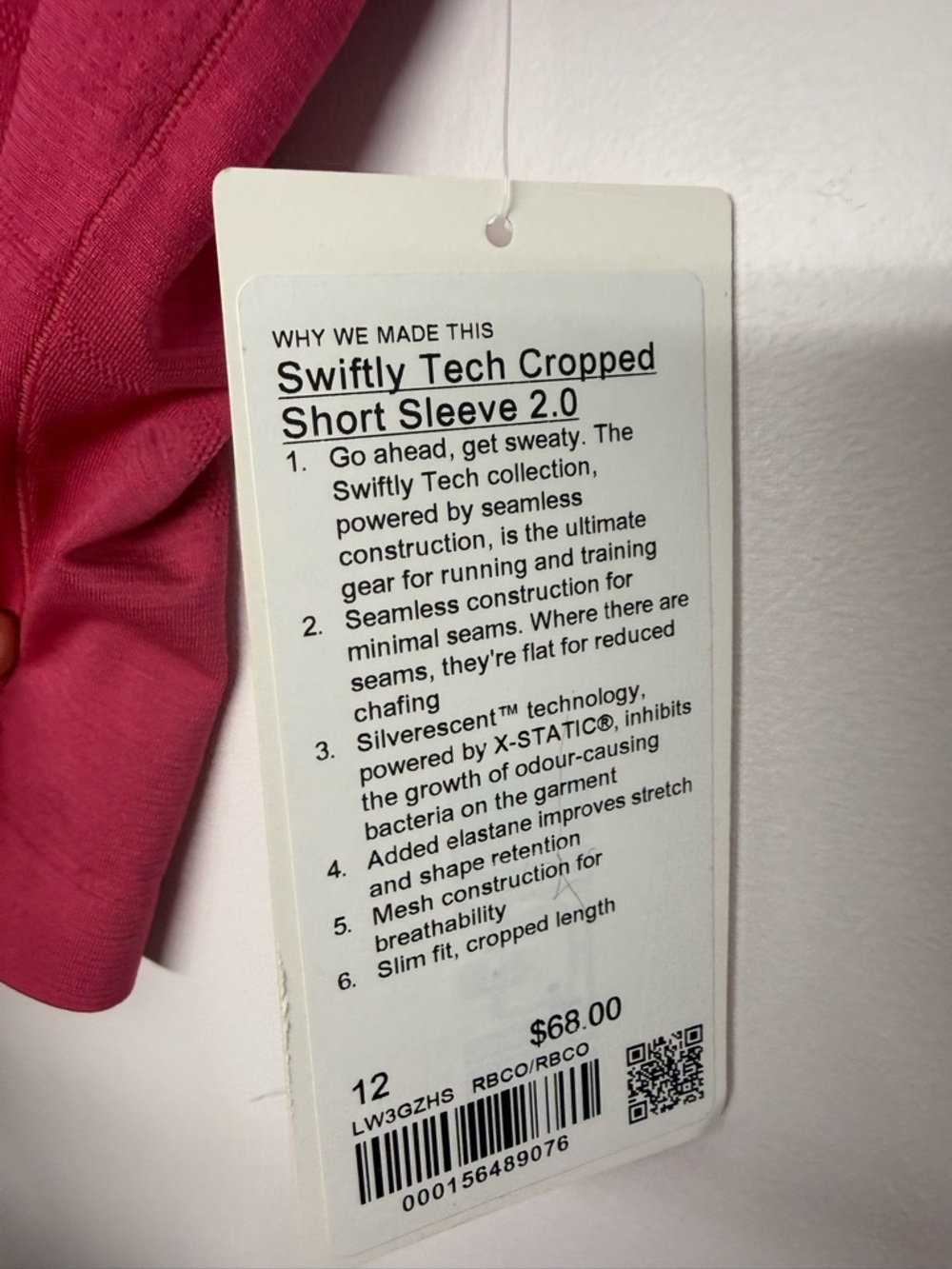 62: Lululemon Swiftly Tech Cropped Short-Sleeve Shirt Raspberry Coulis Sz 12 NWT - Picture 2 of 3